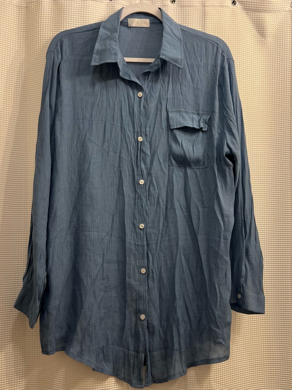 Blue Long-Sleeve Button  swim coverup